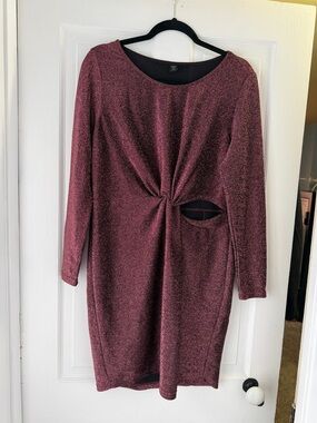 SHEIN Sparkle Twist-Front Long Sleeve Dress in Burgundy